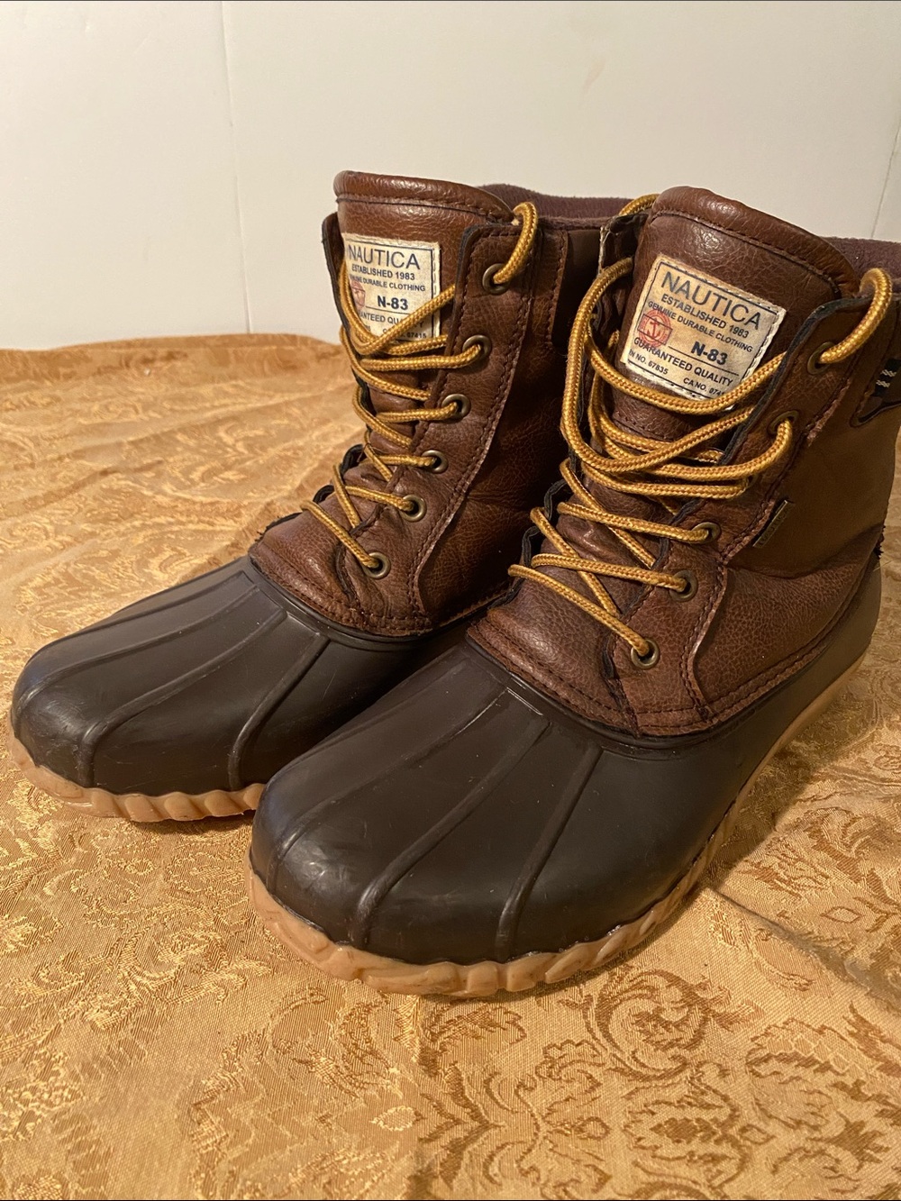 Nautica Brown Leather & Dark Brown Rubber Men's Rain Boots